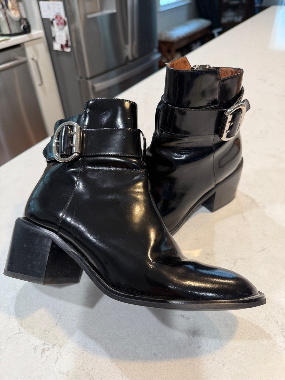 Jeffrey Campbell Black High-Shine Patent Moto Ankle Boot Size 8.5